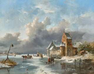 Frederik Marinus Kruseman - Winter landscape with figures on a frozen river.webp