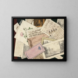 Trompe-l'œil di stampe, disegni e partiture - Scuola francese — quadro incorniciato alla parete