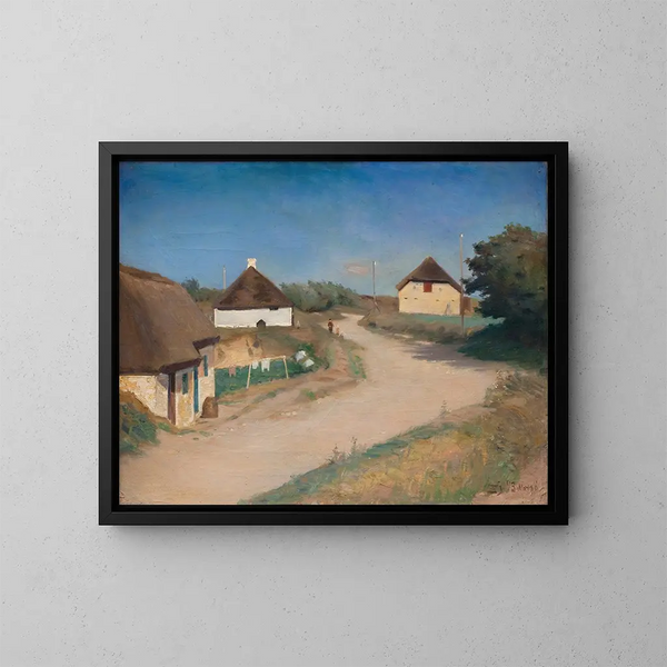 Case lungo una strada a Mors, Jutland - Fridolin Johansen — quadro incorniciato alla parete