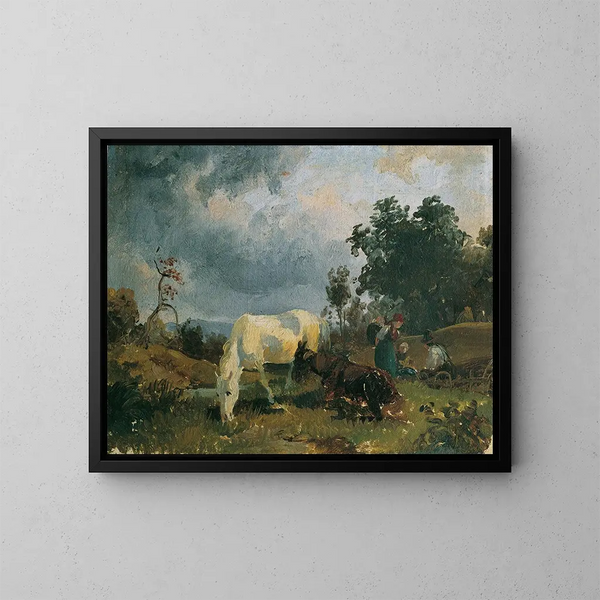 Un cavallo grigio sulla brughiera - Friedrich August Matthias Gauermann — quadro incorniciato alla parete