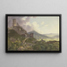 Le Rovine di Gleiberg e Vetzberg vicino a Gießen, a sinistra le due rovine di castelli sulle montagne, a destra una vasta valle in primo piano, escursionisti e pastori - Friedrich Christian Reinermann — quadro incorniciato alla parete