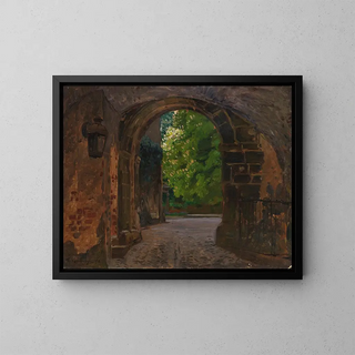 Porta della città, ingresso del castello di Wiesenburg in Marche - Friedrich Kallmorgen — quadro incorniciato alla parete
