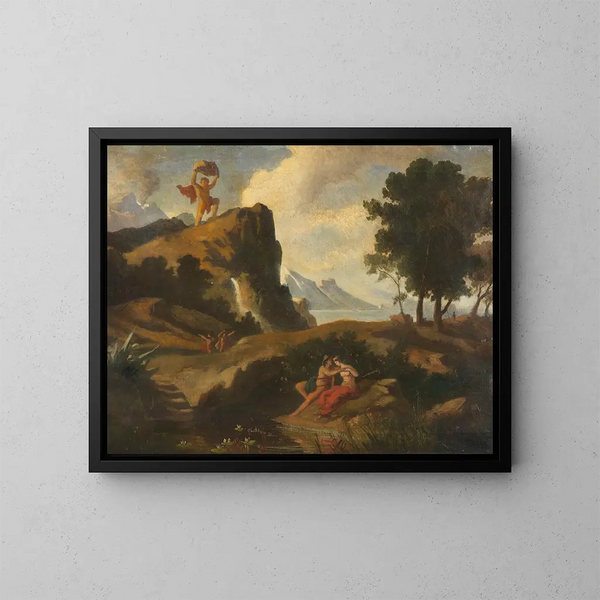 Il ciclope Polifemo geloso uccide Akis, l'amante della Nereide Galatea, con una roccia - Friedrich Preller il Giovane — quadro incorniciato alla parete