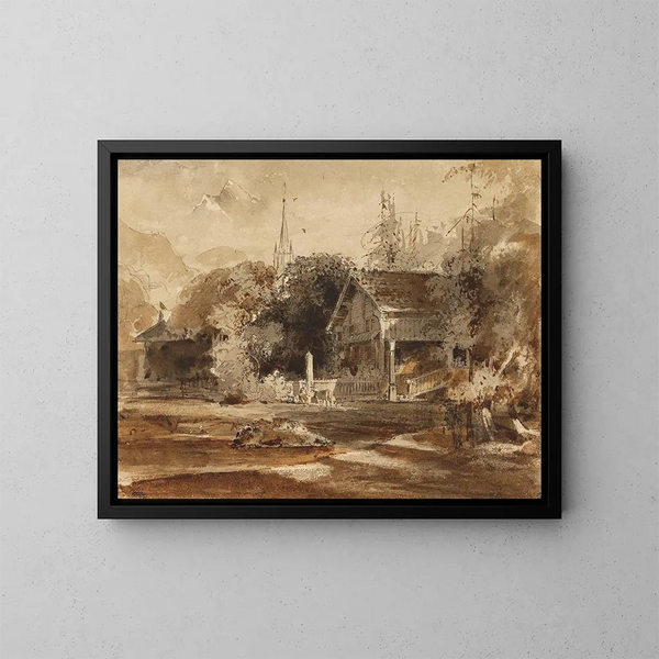 Vista di un villaggio svizzero - Friedrich Salathé — quadro incorniciato alla parete