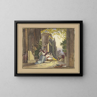 Friedrich von Nerly - Italienische Terrasse mit Mdchen und Lautenspieler.webp