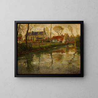 Frits Thaulow - A River Landscape with a Church Beyond.webp