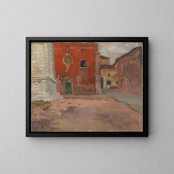Mur rosso della chiesa a Venezia - Frits Thaulow — quadro incorniciato alla parete