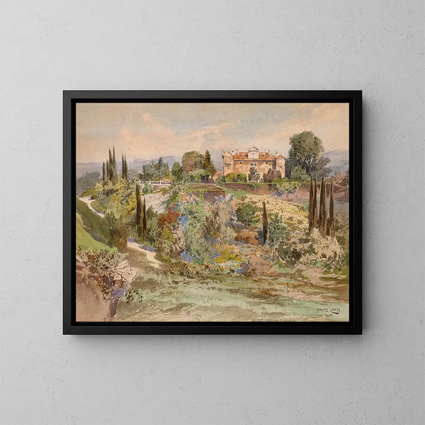 Vista del castello di Cronberg al palazzo Coronini a Gorizia - Fritz Lach — quadro incorniciato alla parete