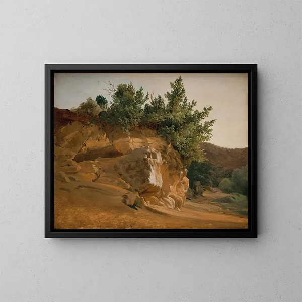 Paesaggio montano italiano con roccia invasa, probabilmente vicino a Olevano - Fritz Petzholdt — quadro incorniciato alla parete