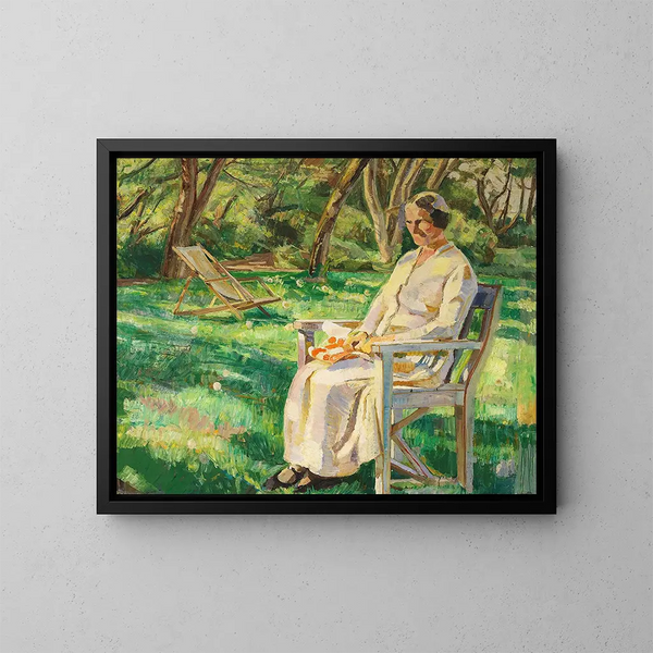 Dopo mezzogiorno d'estate, Marie nel giardino - Fritz Syberg — quadro incorniciato alla parete