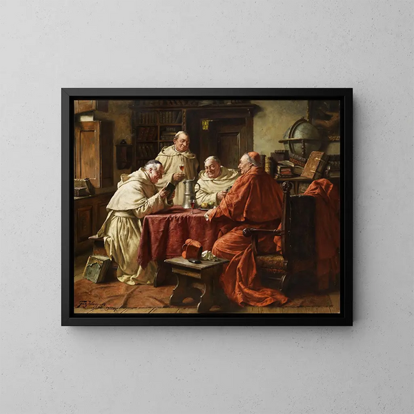 Cardinal con Monaco in una biblioteca di monastero - Fritz Wagner — quadro incorniciato alla parete