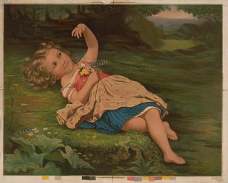 G G Fish - Girl reclining on ground with ladybug and flowers.webp