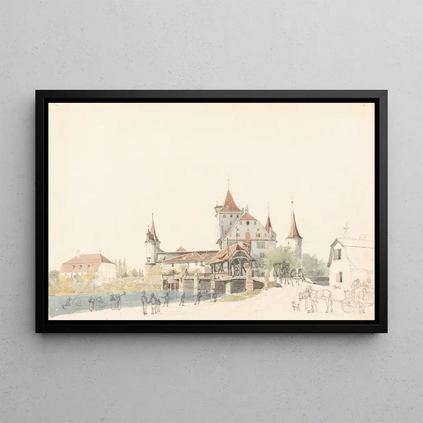 Vista del Castello di Nidau - Gabriel Lory il Giovane — quadro incorniciato alla parete