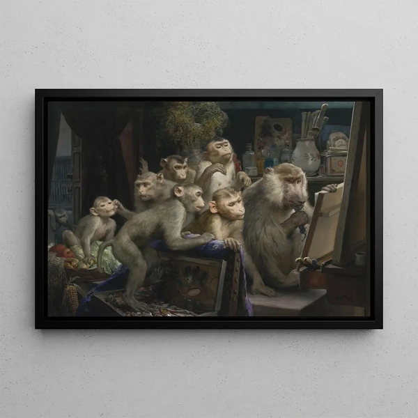 La Visite all'atelier - Gabriel von Max — quadro incorniciato alla parete