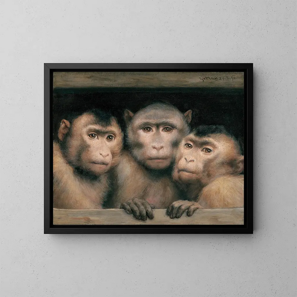 Tre scimmie - Gabriel von Max — quadro incorniciato alla parete