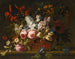Natura morta di rose, tulipani, giacinti, gelsomini e altri fiori disposti liberamente in un cesto di vimini su un davanzale di pietra - Gaspar Peeter Verbruggen l'Ancien — vista dell’opera