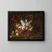 Natura morta di rose, tulipani, giacinti, gelsomini e altri fiori disposti liberamente in un cesto di vimini su un davanzale di pietra - Gaspar Peeter Verbruggen l'Ancien — quadro incorniciato alla parete