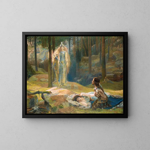 La rivelazione di Brünnhilde che scopre Sieglinde e Siegmund - Gaston Bussière — quadro incorniciato alla parete