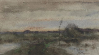 Geo Poggenbeek - Moeraslandschap met zonsondergang.webp