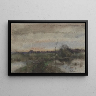 Geo Poggenbeek - Moeraslandschap met zonsondergang.webp