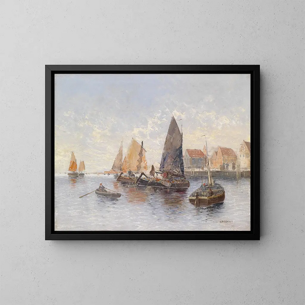Pescatori al porto - Georg Fischhof — quadro incorniciato alla parete