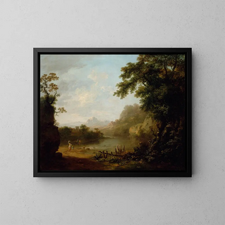 George Barret - An Italianate Wooded River Landscape with Figures.webp
