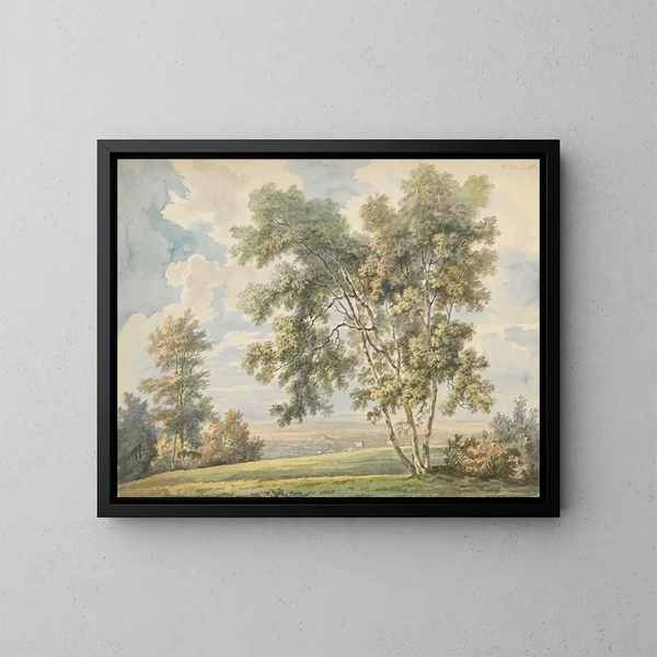 Paesaggio con alberi e pecore - George Barret — quadro incorniciato alla parete