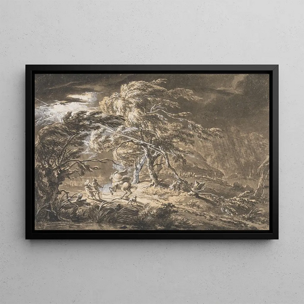 George Barret - The Lightning Flash Travellers in a Thunderstorm on a Woodland Road.webp