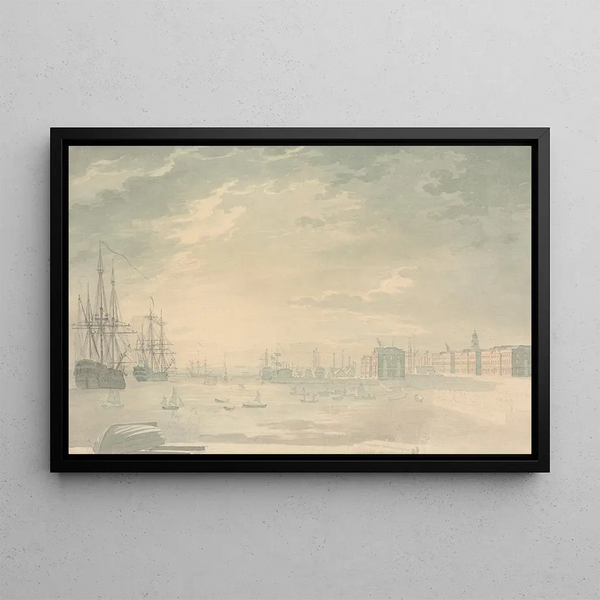George Bulteel Fisher - View of Portsmouth Harbor with Shipping Showing Buildings on Shore.webp