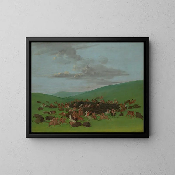 Caccia al bisonte circondato dagli Hidatsa - George Catlin — quadro incorniciato alla parete