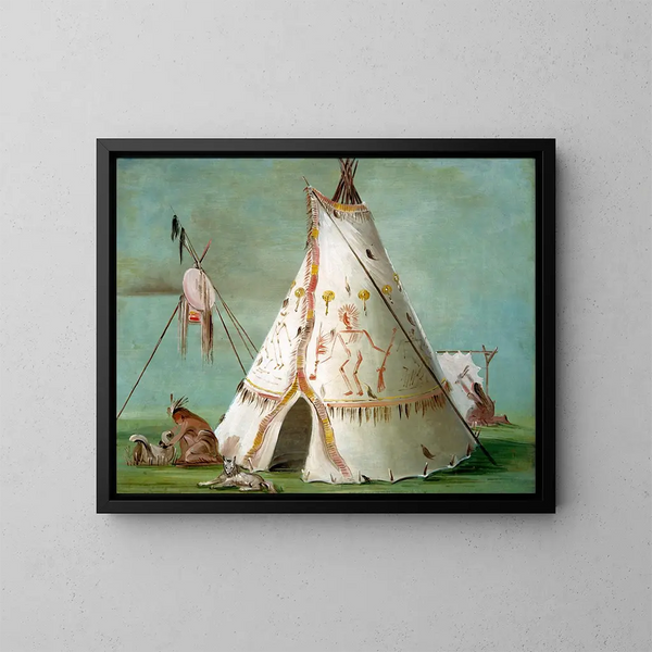 Cabane des vingt-cinq peaux de buffle - George Catlin — quadro incorniciato alla parete