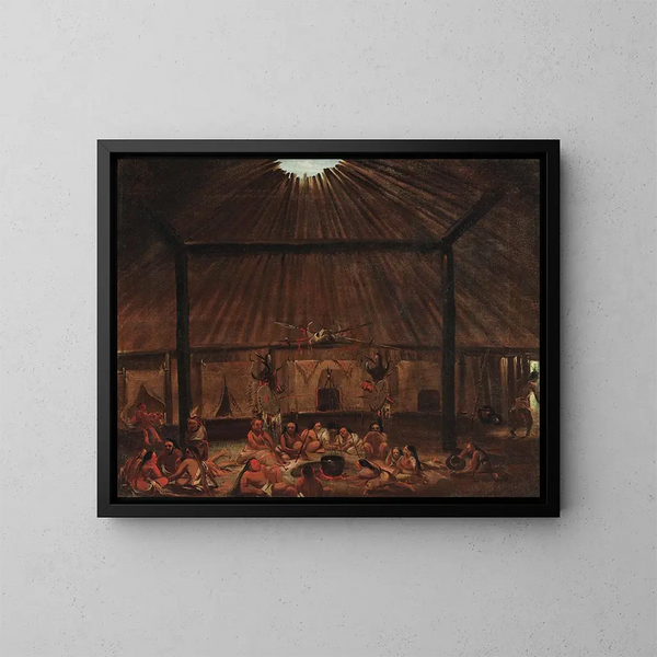 Interno di un padiglione Mandan - George Catlin — quadro incorniciato alla parete