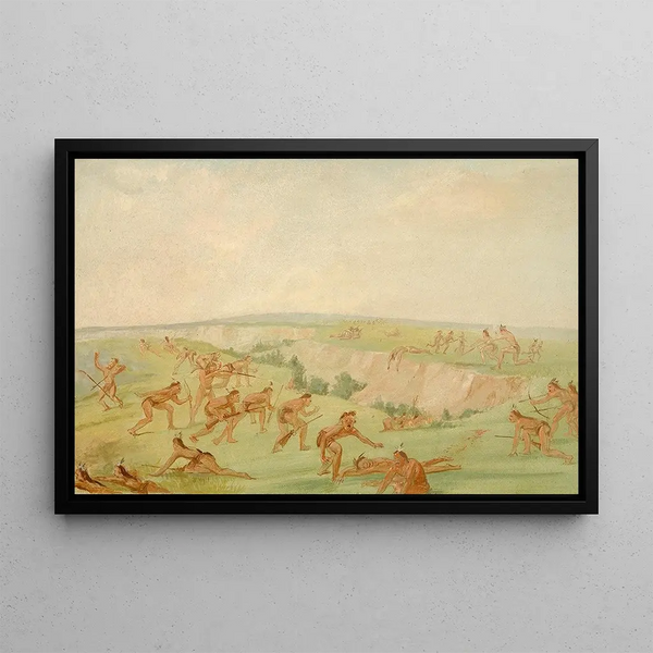 I Mandan che attaccano un gruppo di Arikara - George Catlin — quadro incorniciato alla parete