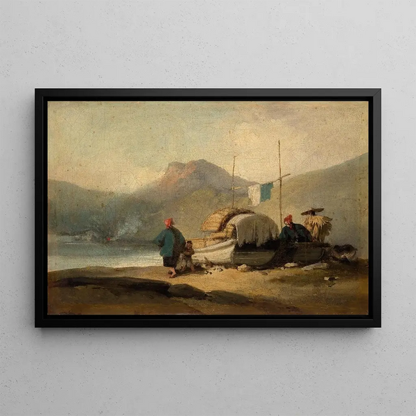 Scène cinese con barche vicino al lago - George Chinnery — quadro incorniciato alla parete