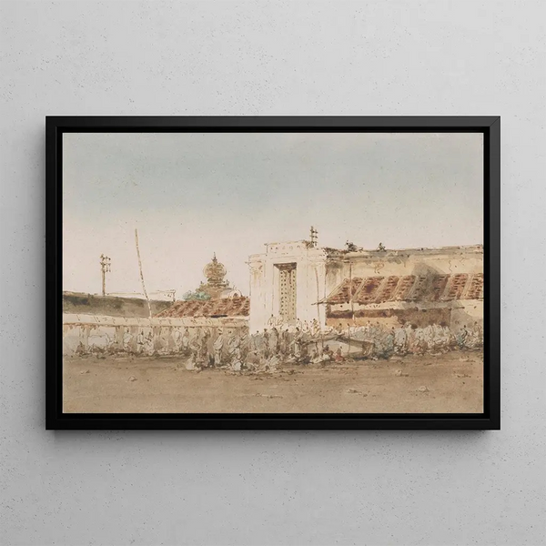 L'ingresso della pagoda della Compagnia delle Indie orientali a Madras - George Chinnery — quadro incorniciato alla parete