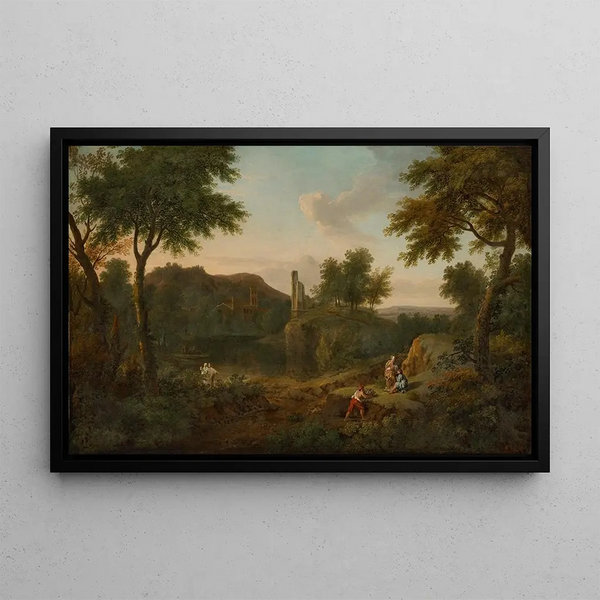 George Lambert - An Italianate Landscape with Maneus Curius Dentatus with acolytes rejecting the gifts of the Samnites and preferring Turnips.webp