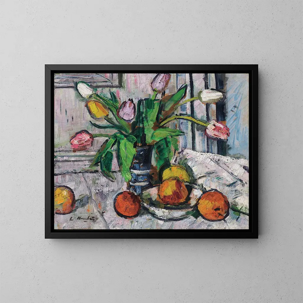 Tulipani in un vaso blu - George Leslie Hunter — quadro incorniciato alla parete