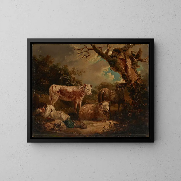 Il riposo dei pastori - George Morland — quadro incorniciato alla parete