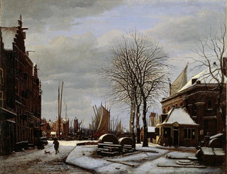 George Pieter Westenberg - Slijpsteenmarkt Whetstone Market in Amsterdam with the Building Het Zeerecht in Winter The Slypsteenen at Amsterdam.webp