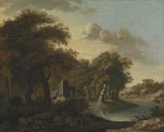 George Smith - A View Near Arundel Sussex with Ruins by Water.webp