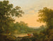Un paesaggio boscoso con pescatori e pastori vicino a uno stagno, un castello in rovina oltre - George Smith — vista dell’opera