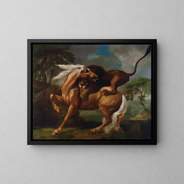 Un leone che attacca un cavallo - George Stubbs — quadro incorniciato alla parete