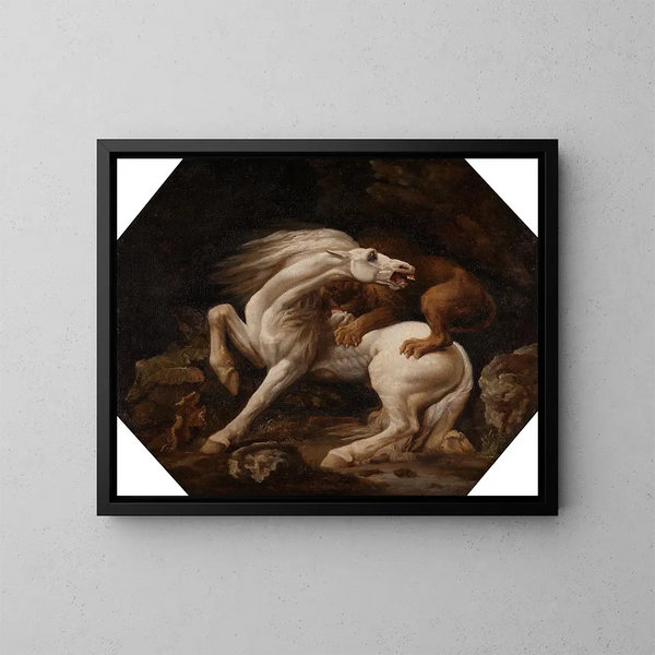 Cavallo attaccato da un leone - George Stubbs — quadro incorniciato alla parete