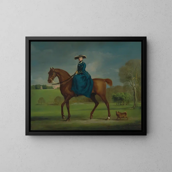 La contessa di Coningsby in abito da caccia di Charlton - George Stubbs — quadro incorniciato alla parete