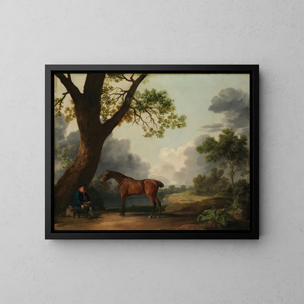 Il terzo duca di Dorset, cacciatore con un maniscalco e un cane - George Stubbs — quadro incorniciato alla parete