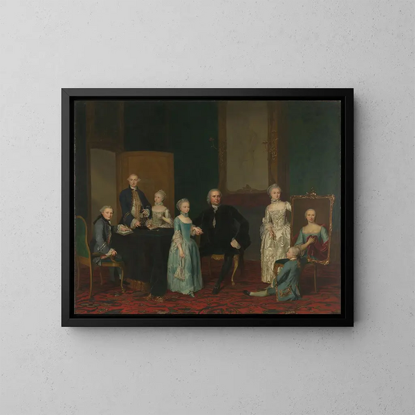 Ritratto di Pieter Cornelis Hasselaer, consigliere della Compagnia delle Indie orientali olandese e sindaco di Amsterdam con la sua famiglia - George van der Mijn — quadro incorniciato alla parete