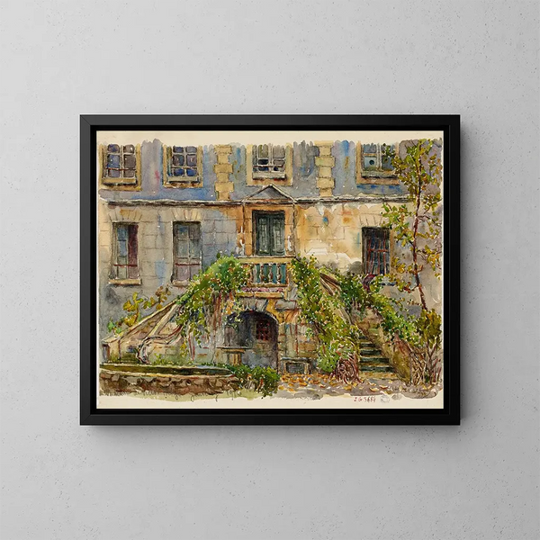 Il castello di Victor Hugo a Gentilly, lato giardino - Georges-Henri Manesse — quadro incorniciato alla parete