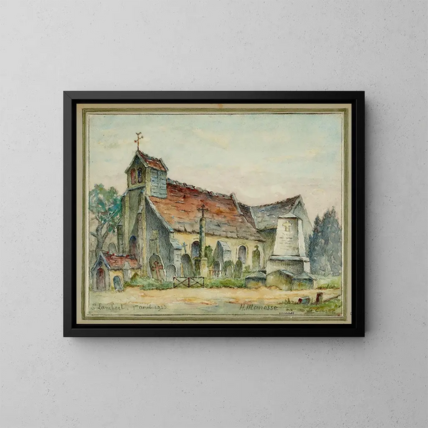 Vista della chiesa e del cimitero di Saint-Laurent dove furono sepolti i resti delle religiose e solitarie di Port-Royal - Georges-Henri Manesse — quadro incorniciato alla parete