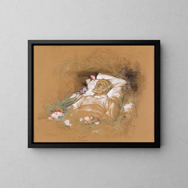 Victor Hugo sul suo letto di morte - Georges Jules Victor Clairin — quadro incorniciato alla parete