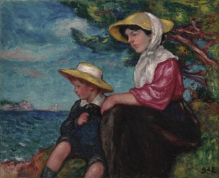 Georges dEspagnat - Femme et jeune garon assis au bord de la mer.webp